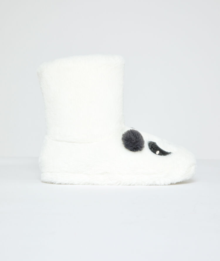 Hausstiefel panda aus kunstpelz ekrü.