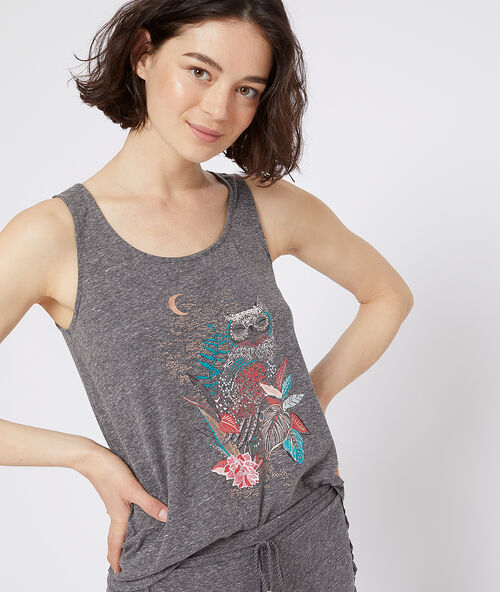 Top mit eulen-print anthrazit.