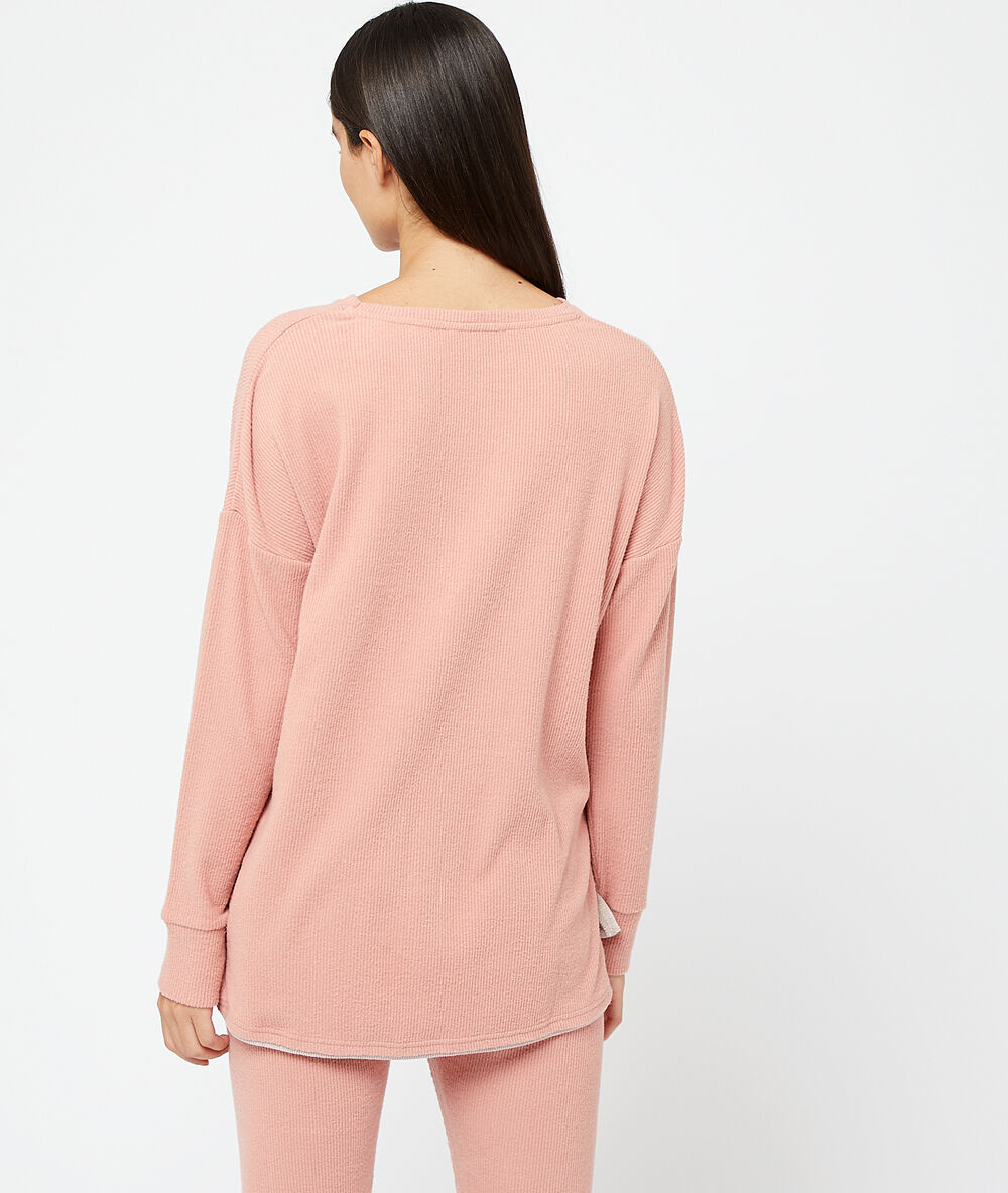 Langärmliges geripptes t-shirt babyrosa.