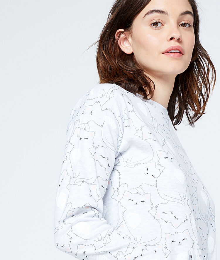 Sweat-shirt mit katzen-print grau.